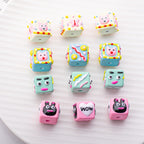 Painted Square Acrylic Beads 15mm Circus Pig Rabbit Expression 5pcs
