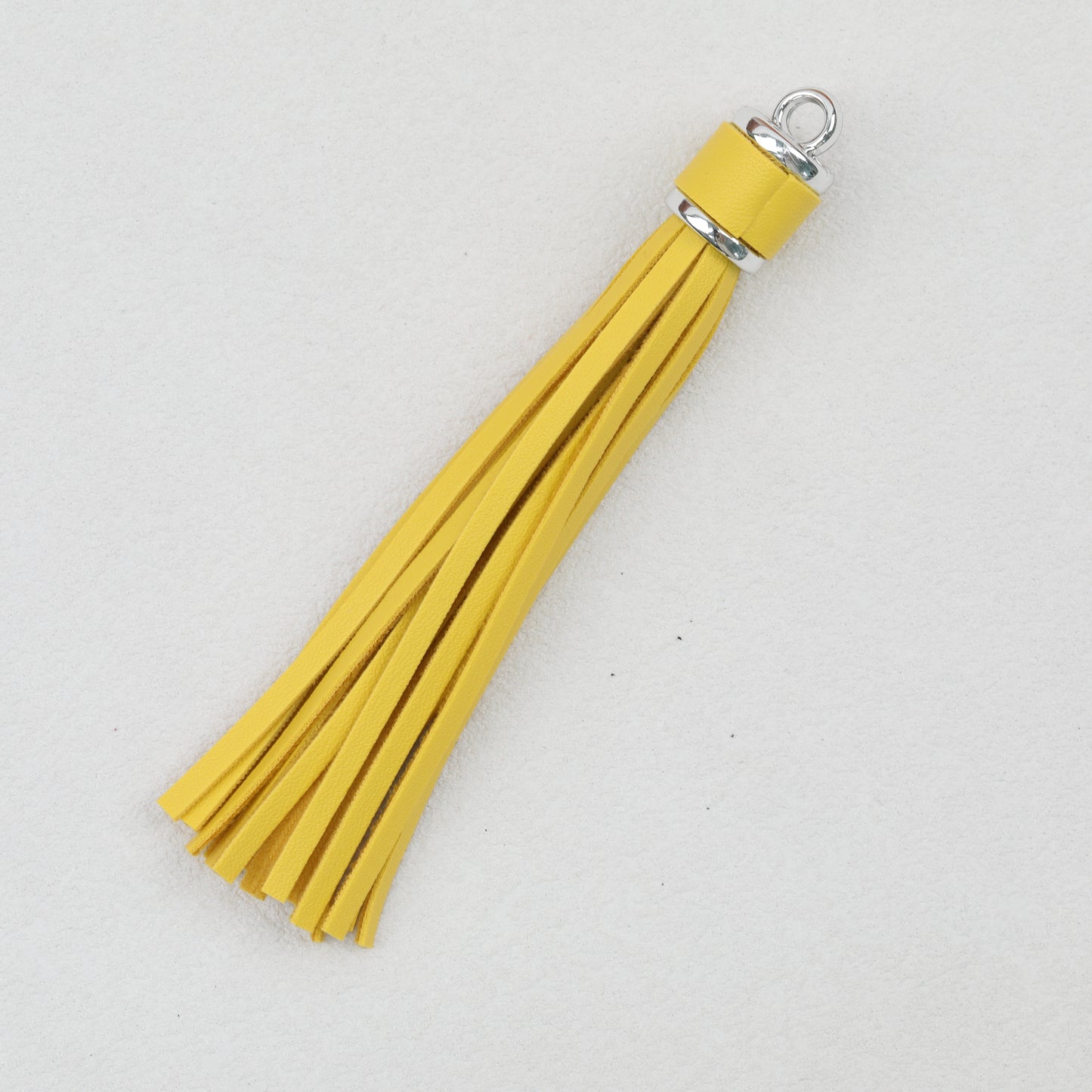 Silver PU Leather Tassel Keychain Metallic 9cm Length