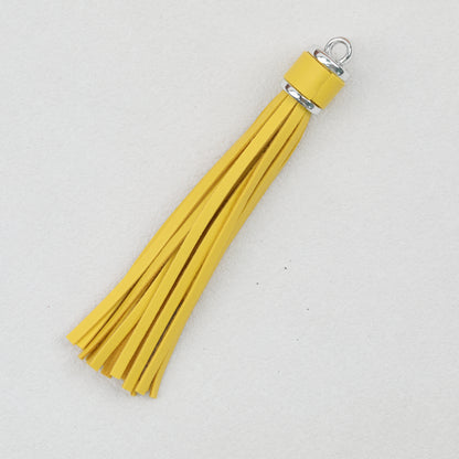 Silver PU Leather Tassel Keychain Metallic 9cm Length