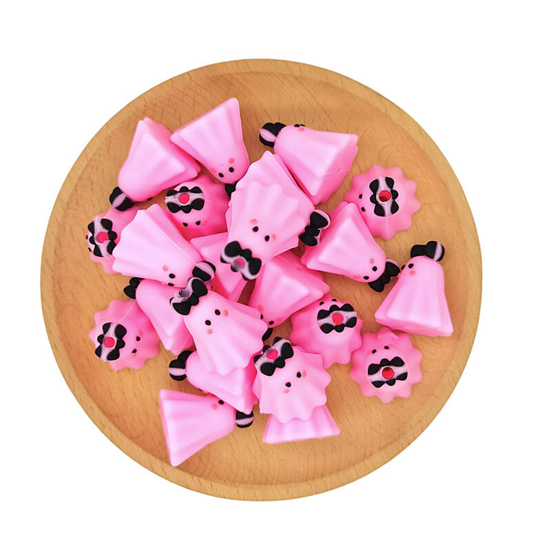 Silicone 3D Focal Beads Halloween Pink Ghost With Black Bow 2