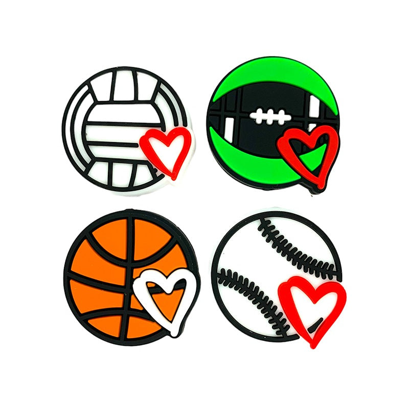 Silicone Focal Beads Balls Basketball Baseball Volleyball Rugby Heart 20pcs