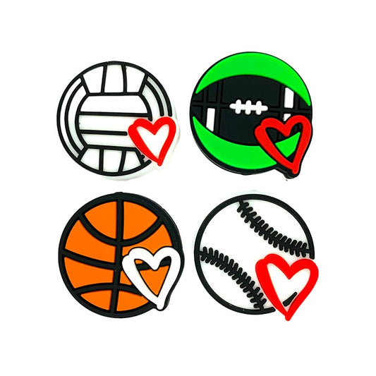 Silicone Focal Beads Balls Basketball Baseball Volleyball Rugby Heart 20pcs