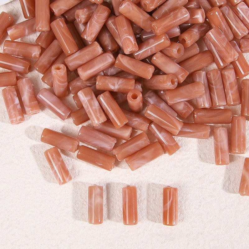 Dual-Color Tube Acrylic Beads 18x7mm Glossy Swirls 200pcs 16