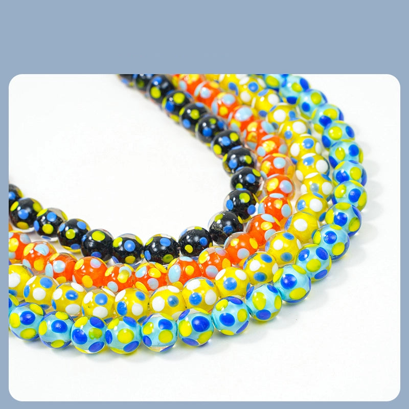Lampwork Glass Beads Round 10mm Bright Polka Dotted Enamel 40pcs