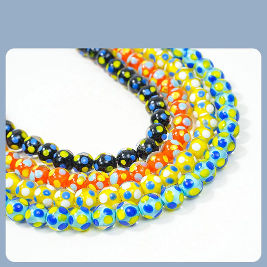 Lampwork Glass Beads Round 10mm Bright Polka Dotted Enamel 40pcs