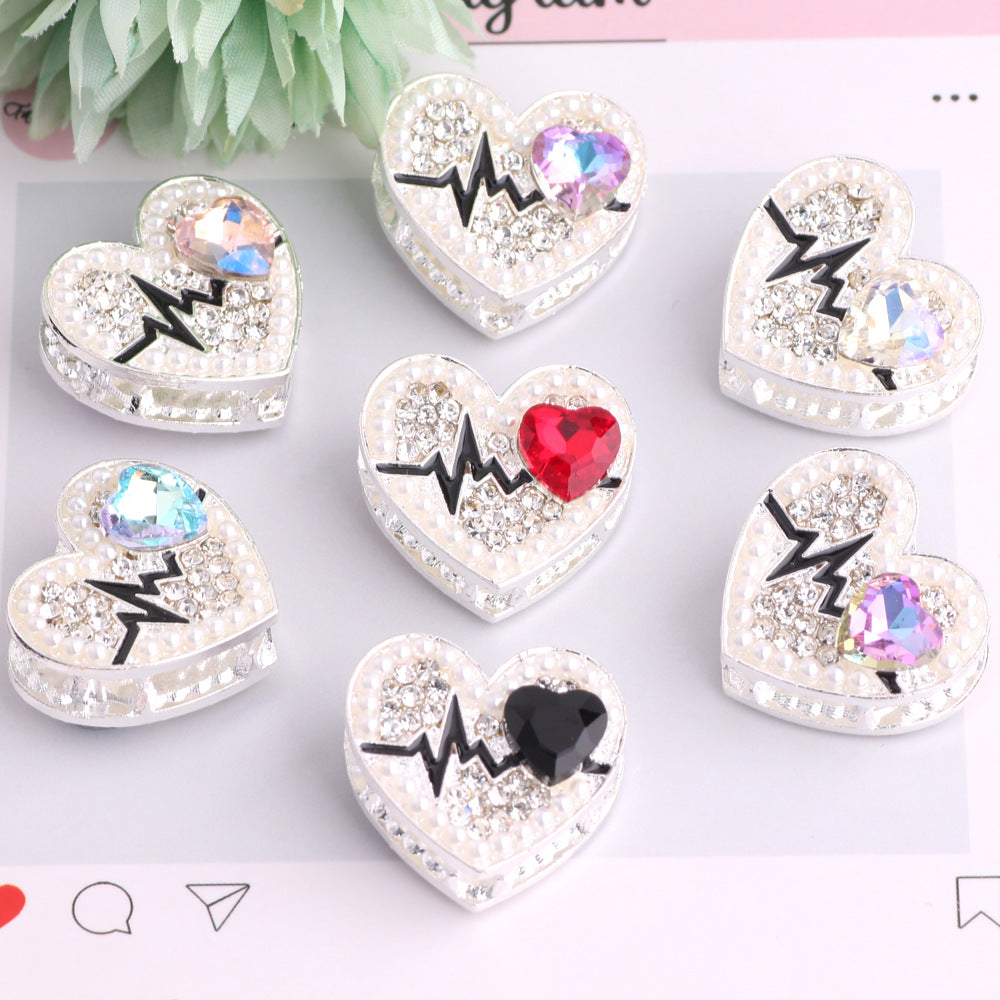 Fancy Heart Shape Crystal Rhinestone Alloy Beads 22mm 3pcs 3