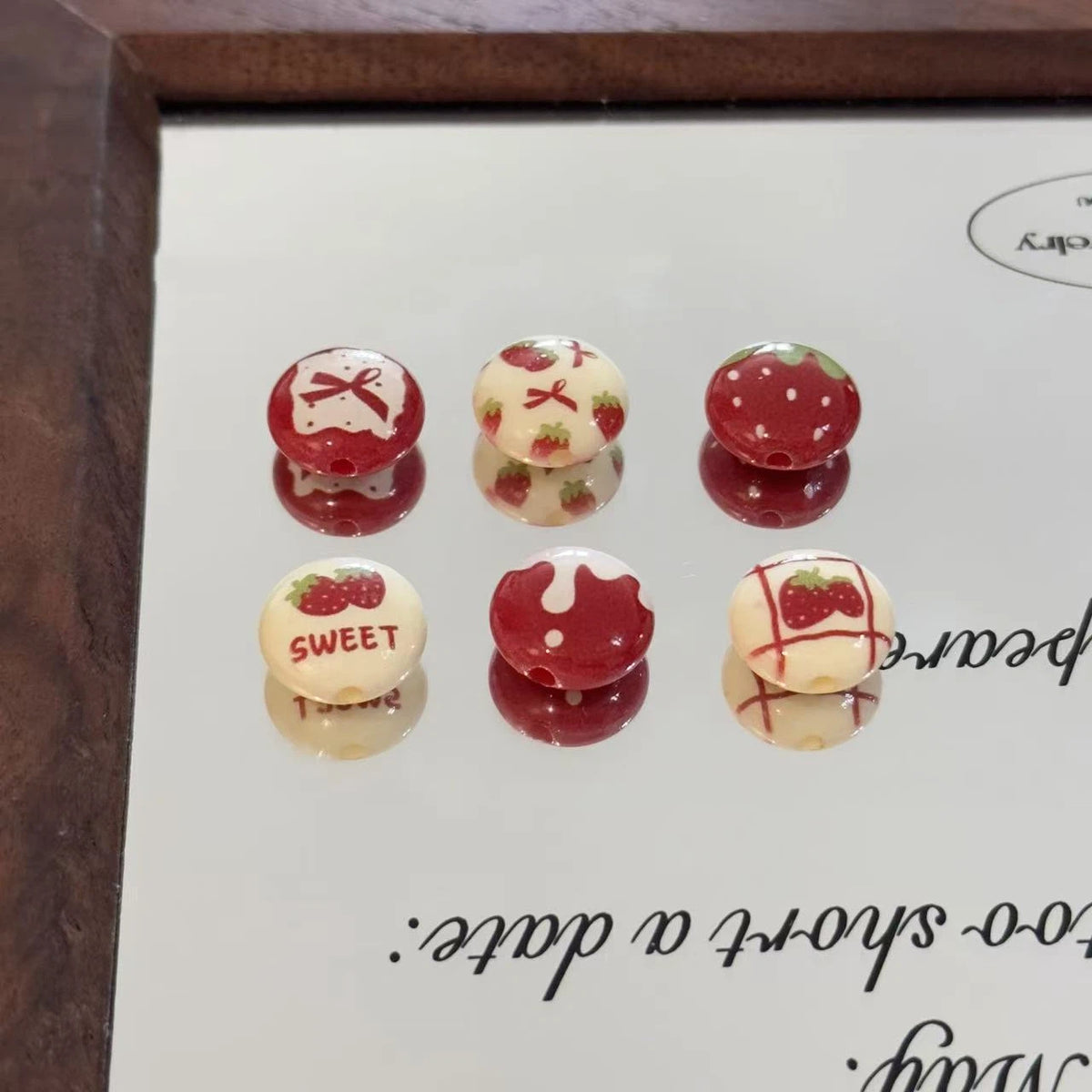 Flat Strawberry Pancake Acrylic Beads 14mm Playful Foodie Design 20pcs