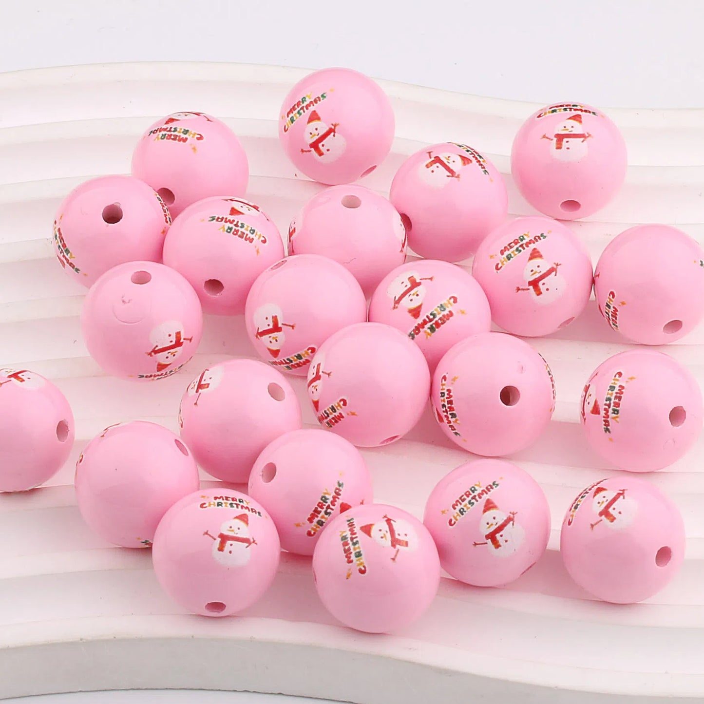 Colorful Christmas Printed Acrylic Beads 16mm Festive Designs 20pcs 8