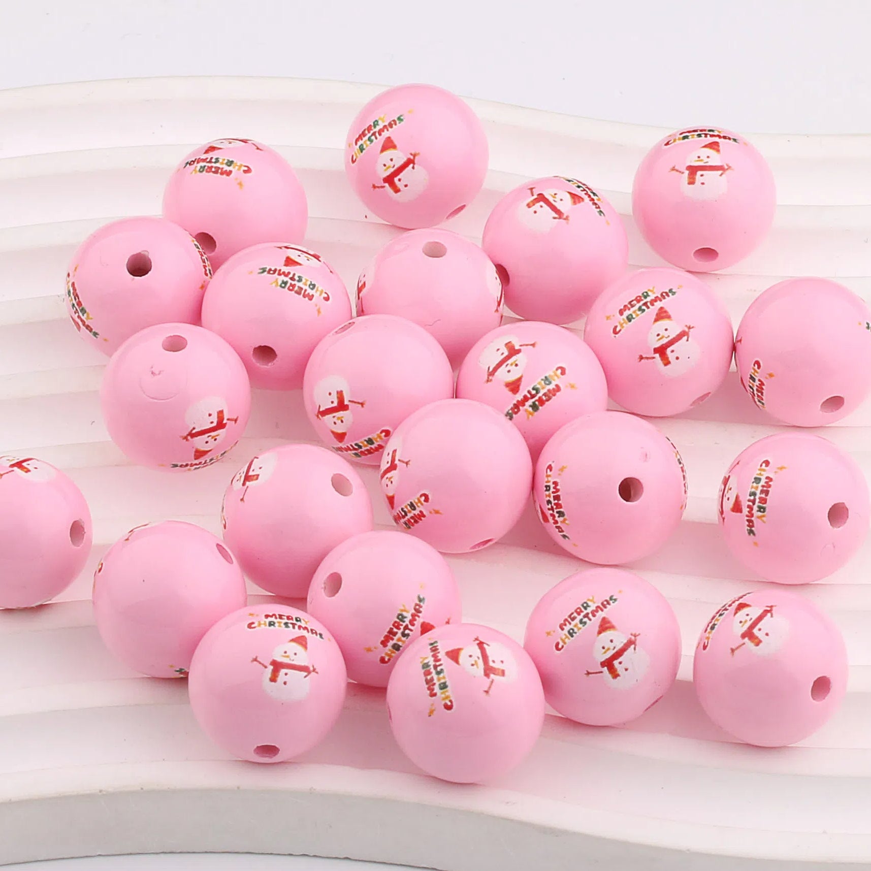 Colorful Christmas Printed Acrylic Beads 16mm Festive Designs 20pcs 8