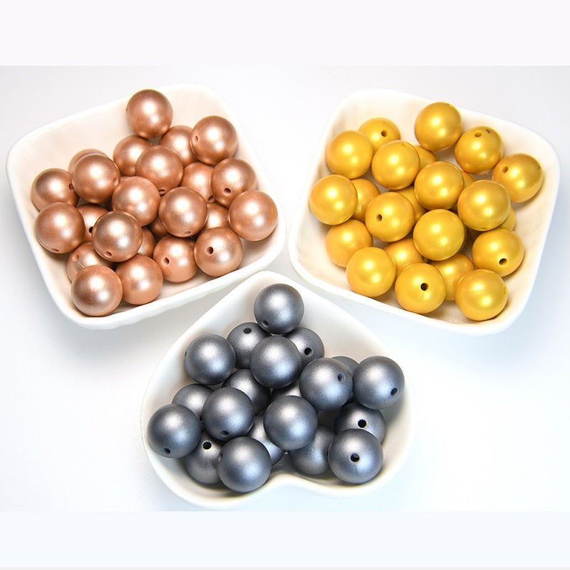 Metallic Hexagon 14mm and 15mm Silicone Beads Glossy Finish 50pcs 2