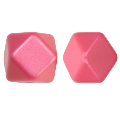 Metallic Hexagon 14mm and 15mm Silicone Beads Glossy Finish 50pcs 17