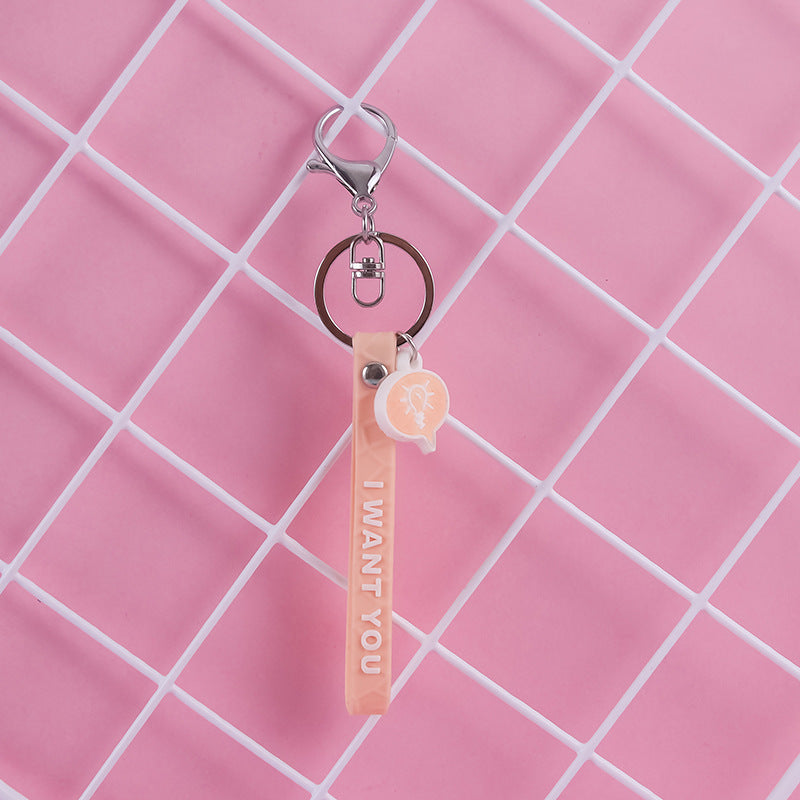 PVC Leather Rope Keychain Red I WANT YOU Embossed Lightbulb Charm 3