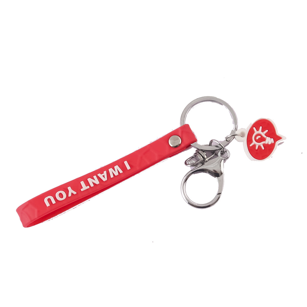 PVC Leather Rope Keychain Red I WANT YOU Embossed Lightbulb Charm