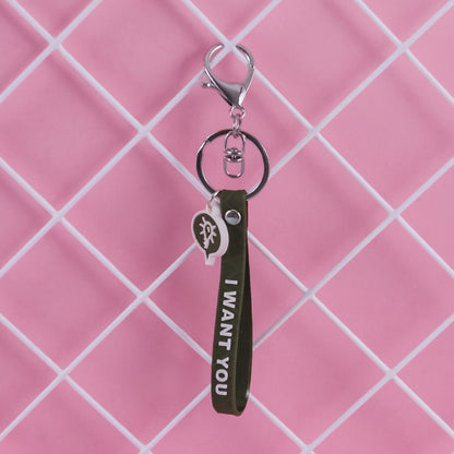 PVC Leather Rope Keychain Red I WANT YOU Embossed Lightbulb Charm 5