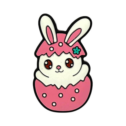 Silicone Focal Beads Easter Pink Rabbit Pastel Cracked Eggshell
