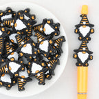 Halloween Yellow Striped Wizard Hat Dwarf Silicone Focal Beads 20pcs