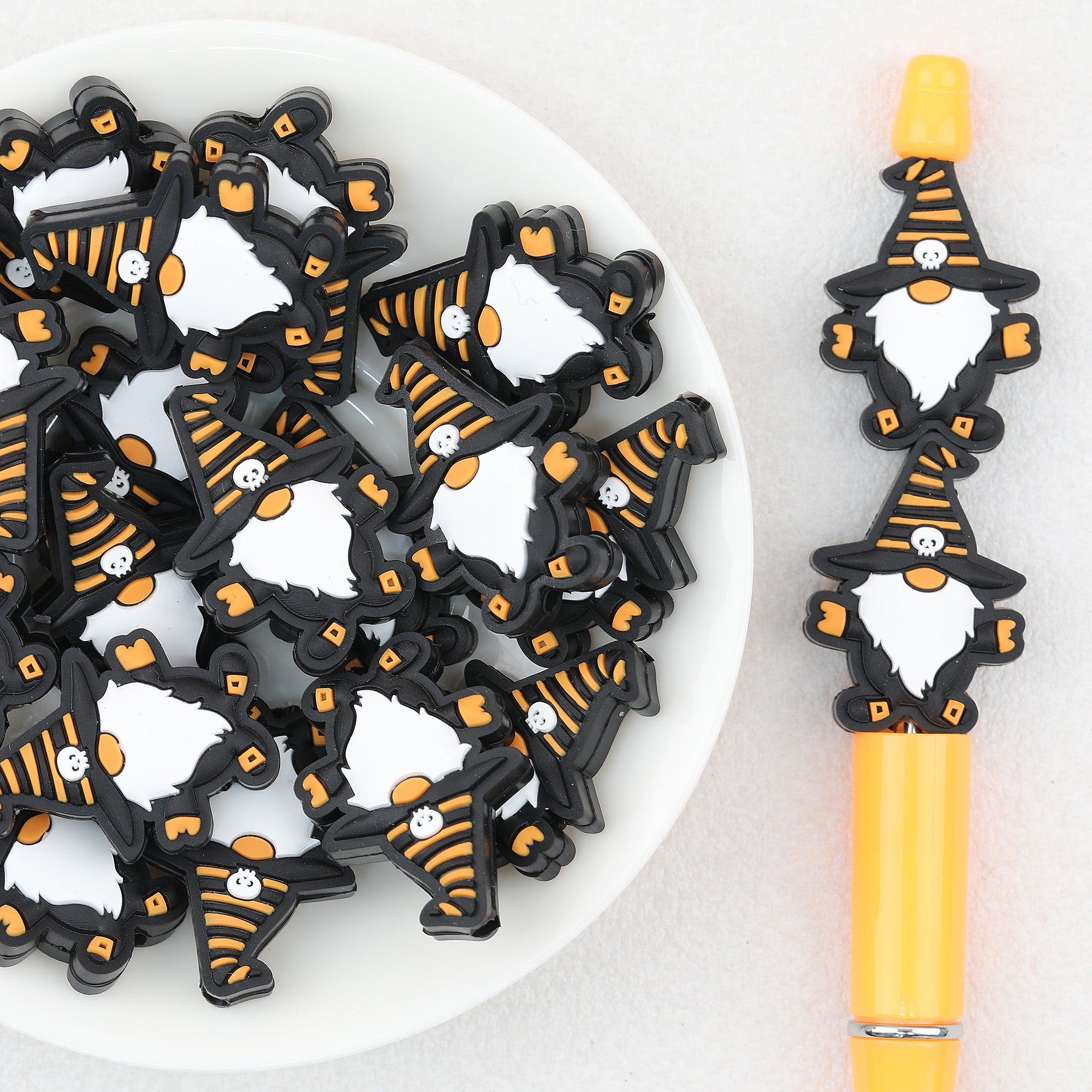 Halloween Yellow Striped Wizard Hat Dwarf Silicone Focal Beads 20pcs