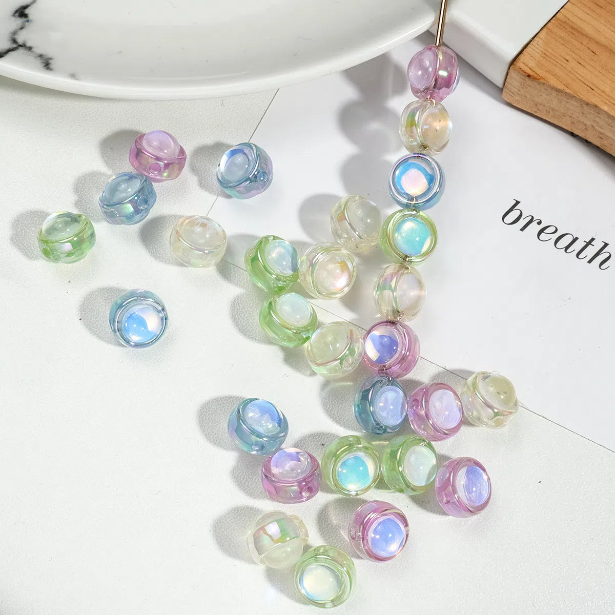 Transparent Round Acrylic Beads 11mm Double-Sided Zirconia 50pcs