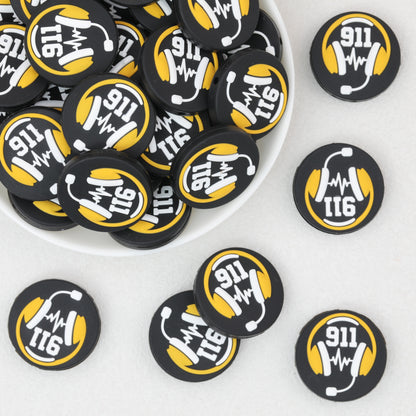 Emergency 911 Badge Silicone Focal Beads 20 pcs