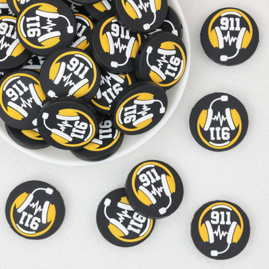 Emergency 911 Badge Silicone Focal Beads 20 pcs