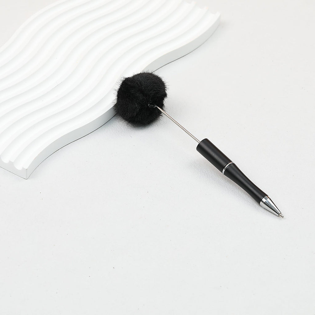 Beadable Pen Plush Pom-pom Colorful Ballpoint - Black