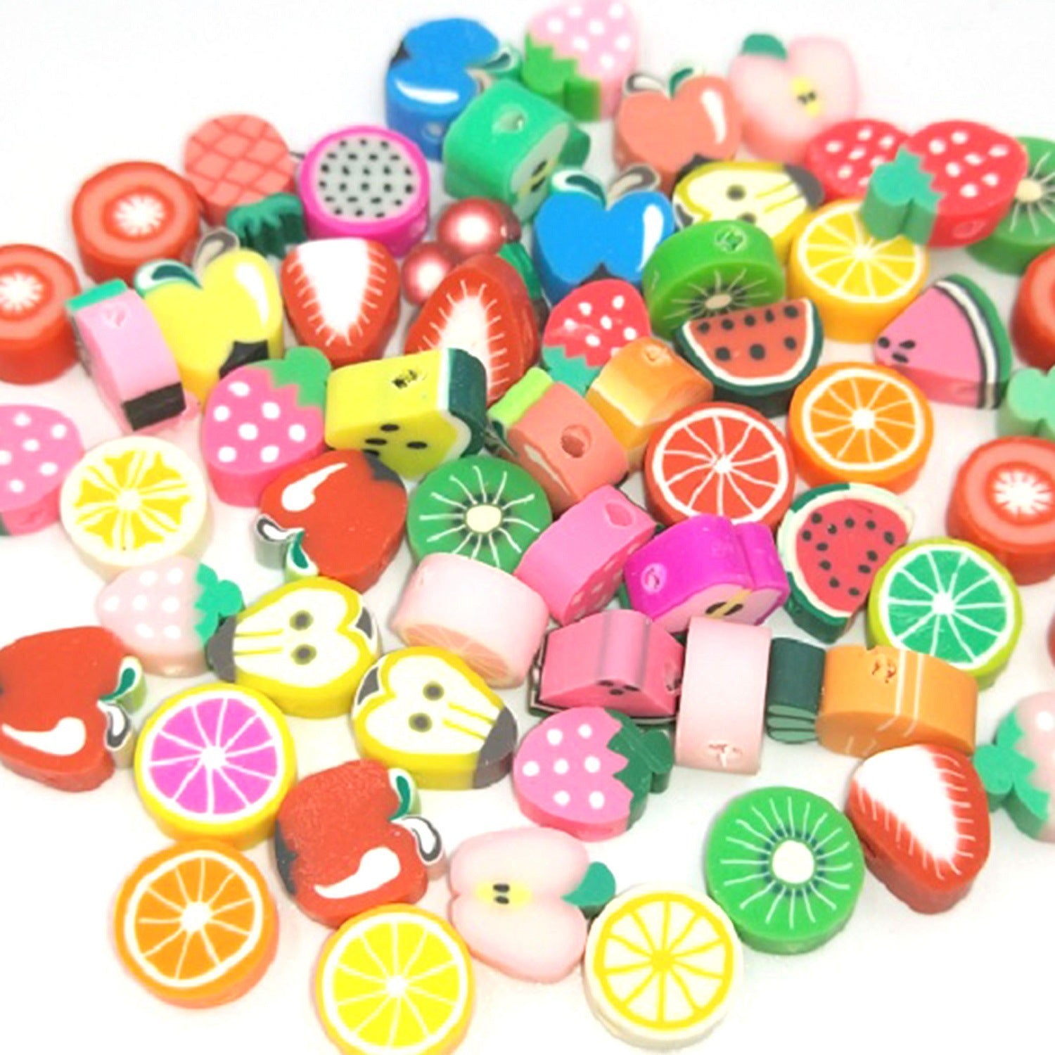 Flat Clay Beads 10mm Fruit Monochrome Polymer 200pcs 6