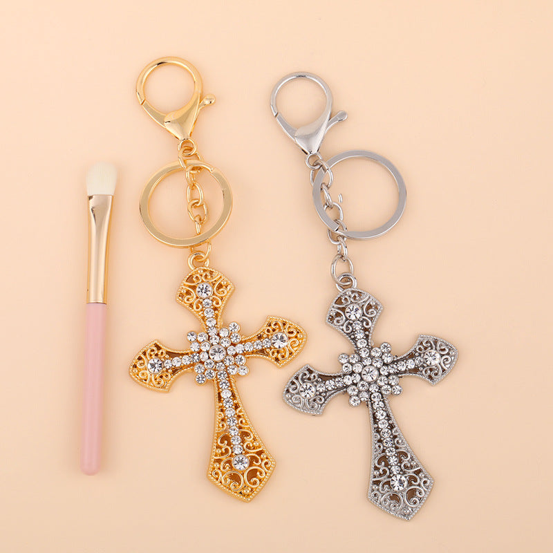 Diamond Cross Keychain Metal Crystal Decorative Golden Silver 5