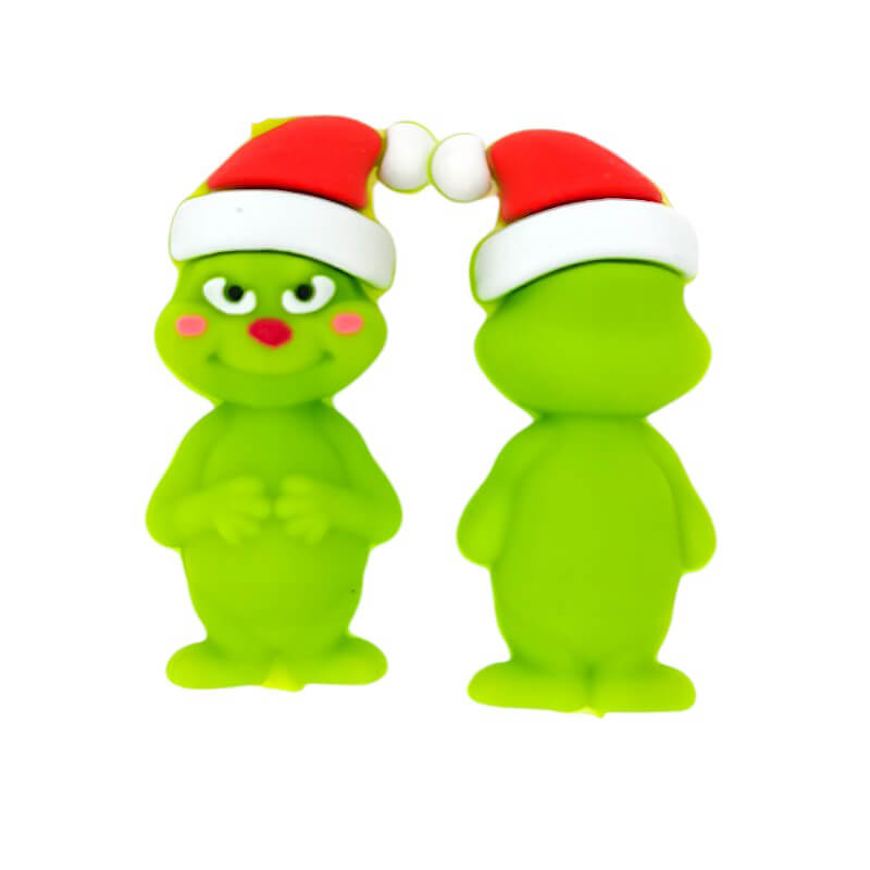 Silicone 3D Focal Beads Christmas Shy Green Monster Santa Hat Rosy Cheeks