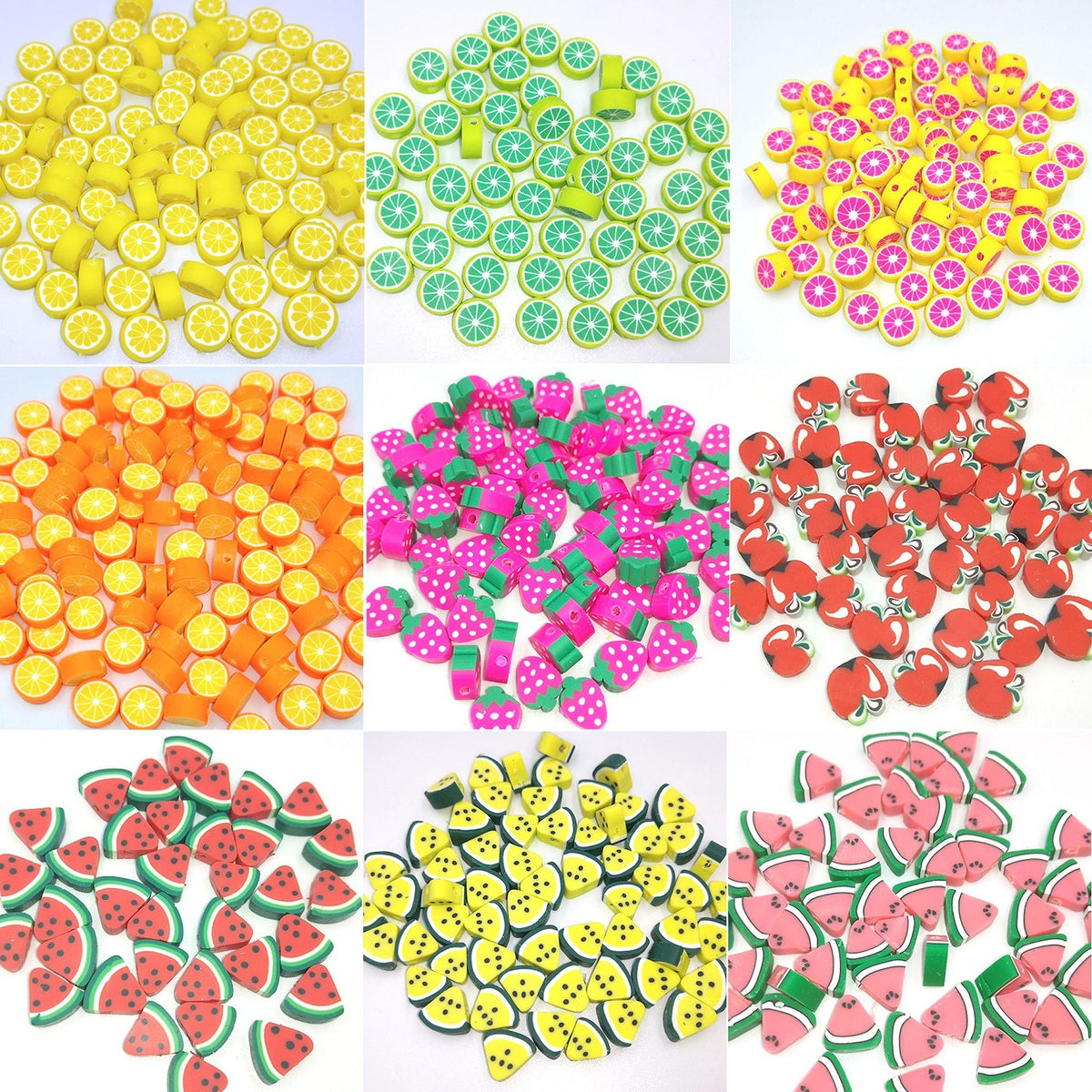 Flat Clay Beads 10mm Fruit Monochrome Polymer 200pcs 3