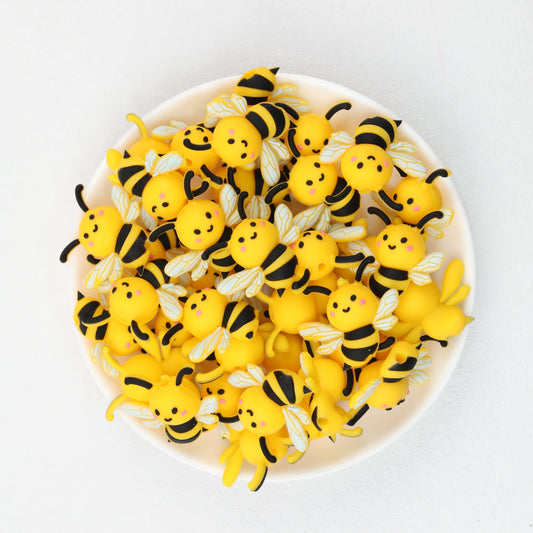 Cute Yellow 3D Bee Silicone Focal Beads 20pcs 2