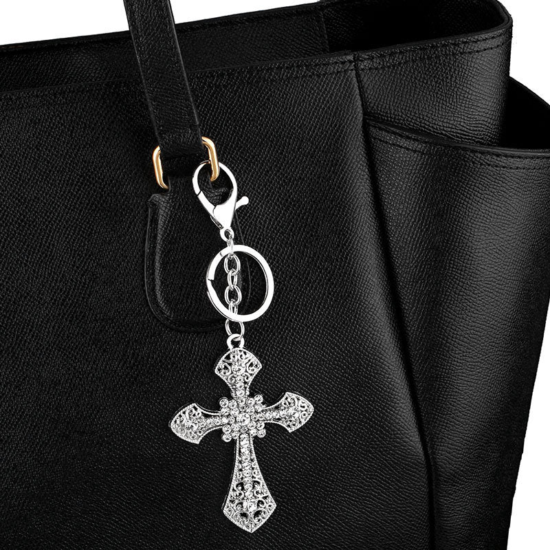 Diamond Cross Keychain Metal Crystal Decorative Golden Silver 4