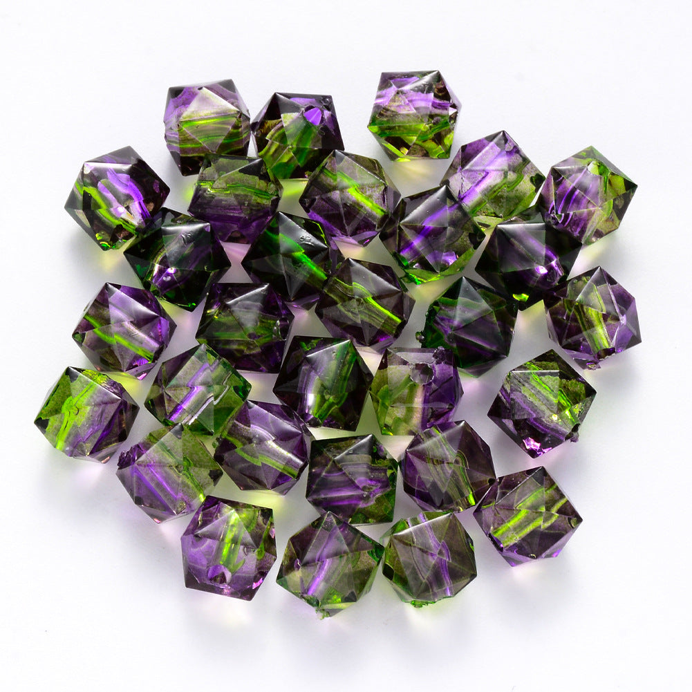 Spray Painted Polygon Acrylic Beads 8mm Two-Color Mix 100pcs 12