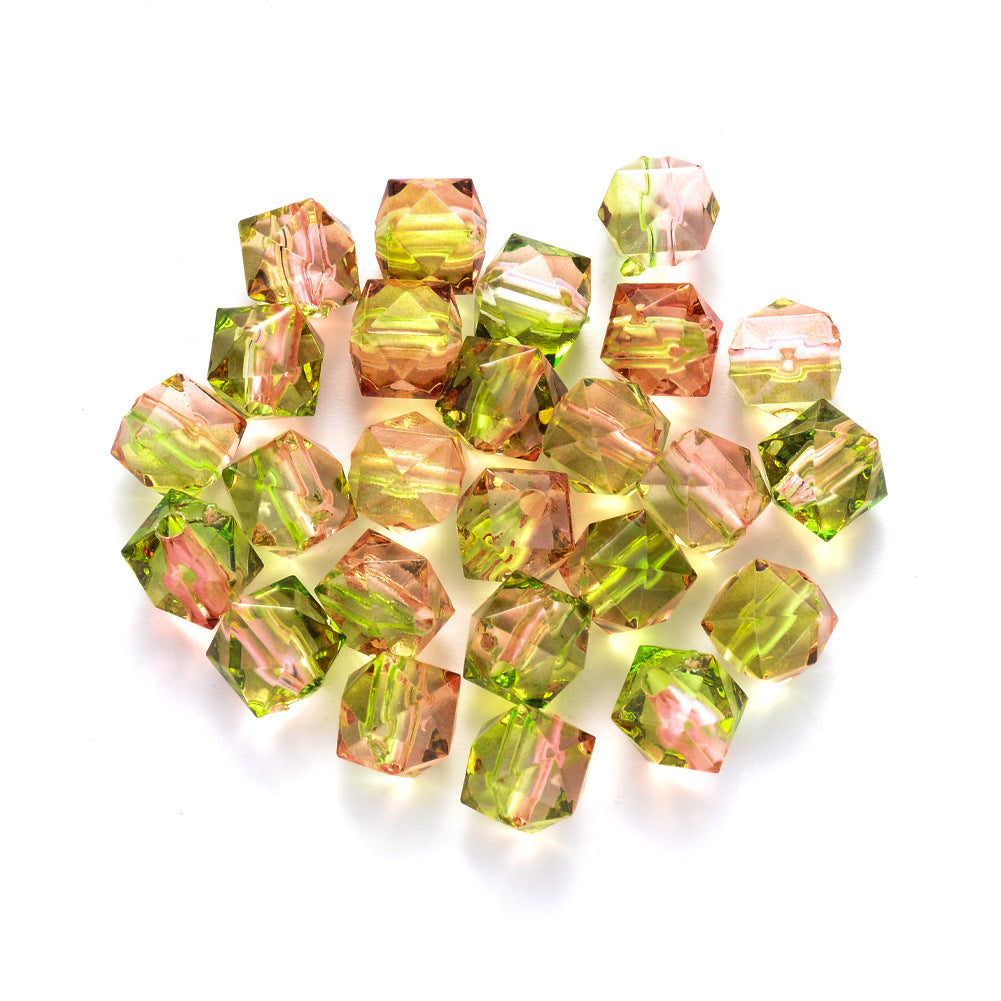 Spray Painted Polygon Acrylic Beads 8mm Two-Color Mix 100pcs 17
