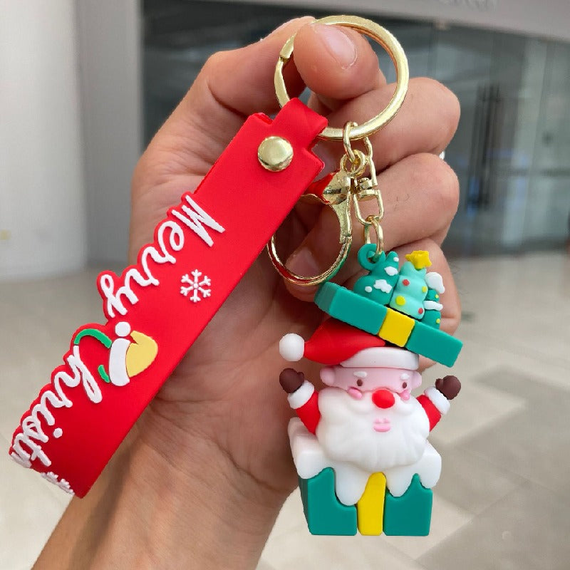 Silicone Christmas Elk Snowman Keychain Colorful Holiday Characters 7
