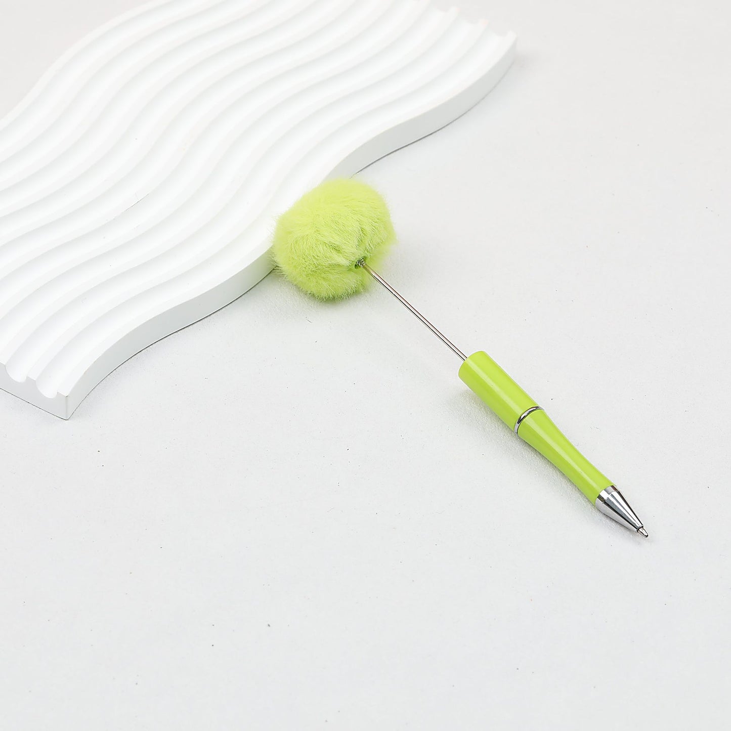 Beadable Pen Plush Pom-pom Colorful Ballpoint - Candy Green