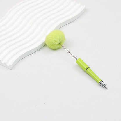 Beadable Pen Plush Pom-pom Colorful Ballpoint - Candy Green