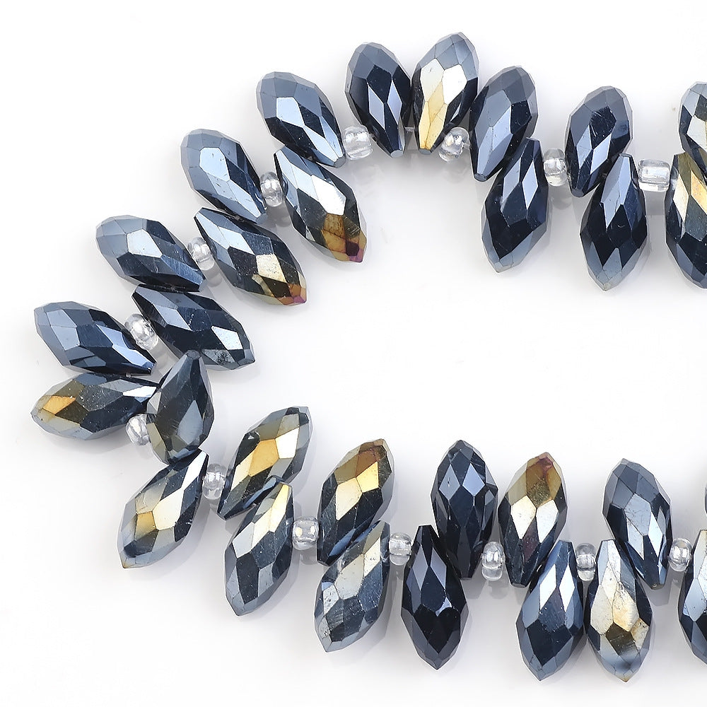 Water Drop Electroplated Glass Beads 6x12mm Transparent Faceted 95pcs 7