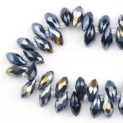 Water Drop Electroplated Glass Beads 6x12mm Transparent Faceted 95pcs 7