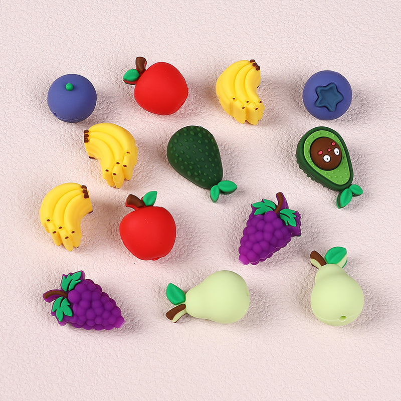 Silicone 3D Focal Beads Fruity Aroma Smiling Avocado Star Blueberry 20pcs