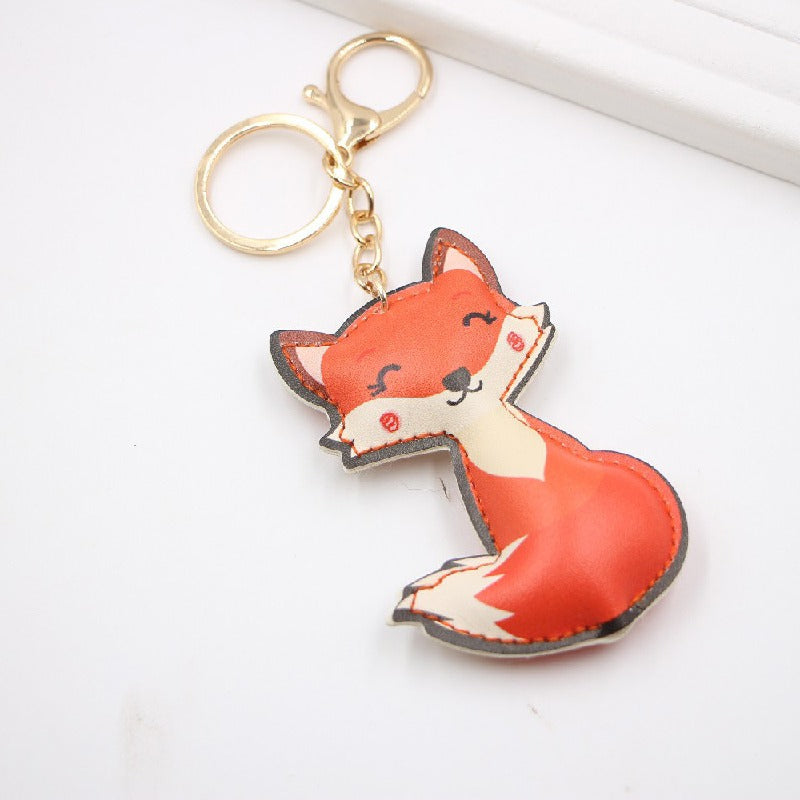 Leather Fox Keychain Cartoon Animal Design Compact Charm 4