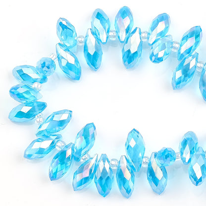 Water Drop Electroplated Glass Beads 6x12mm Transparent Faceted 95pcs 10