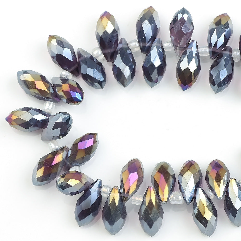 Water Drop Electroplated Glass Beads 6x12mm Transparent Faceted 95pcs 13