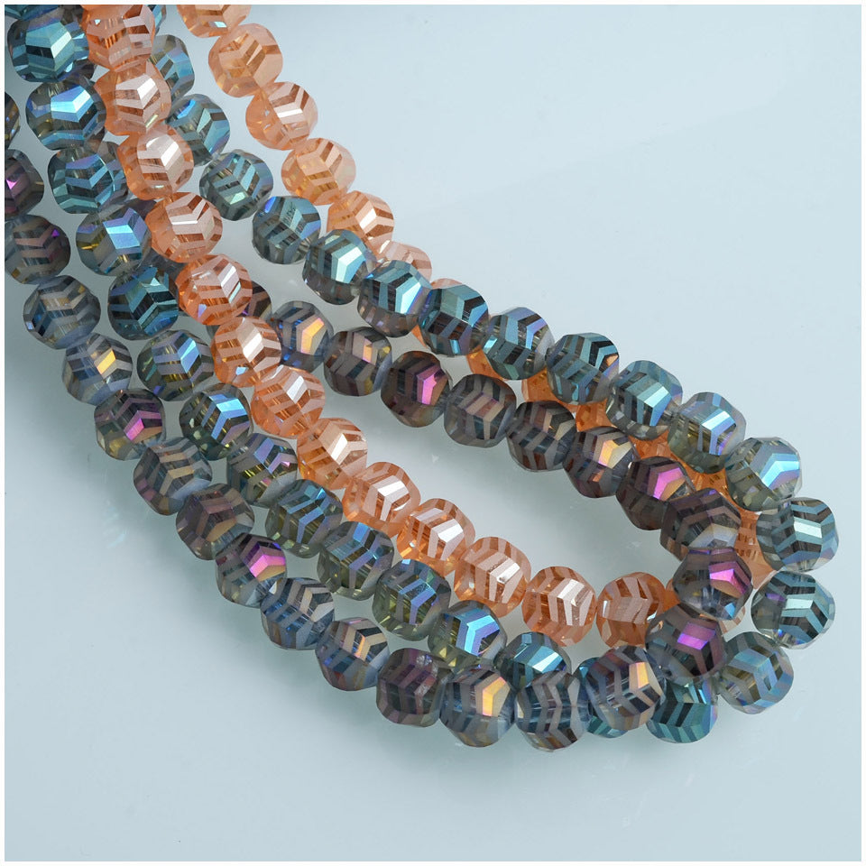Faceted Glass Beads 10mm Matte Frosted Wavy Line Pattern 70pcs