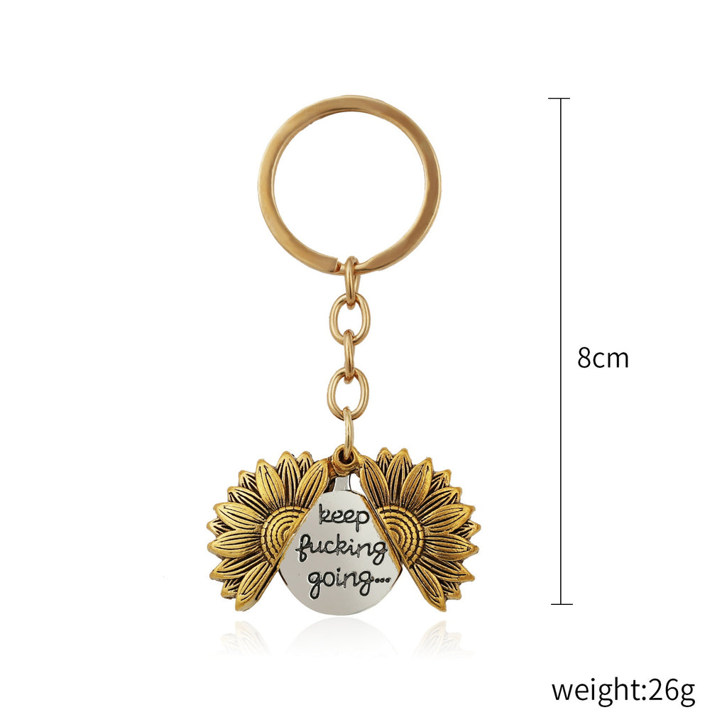 Inspirational Words Sunflower Alloy Keychain 8cm 2pcs Set 5