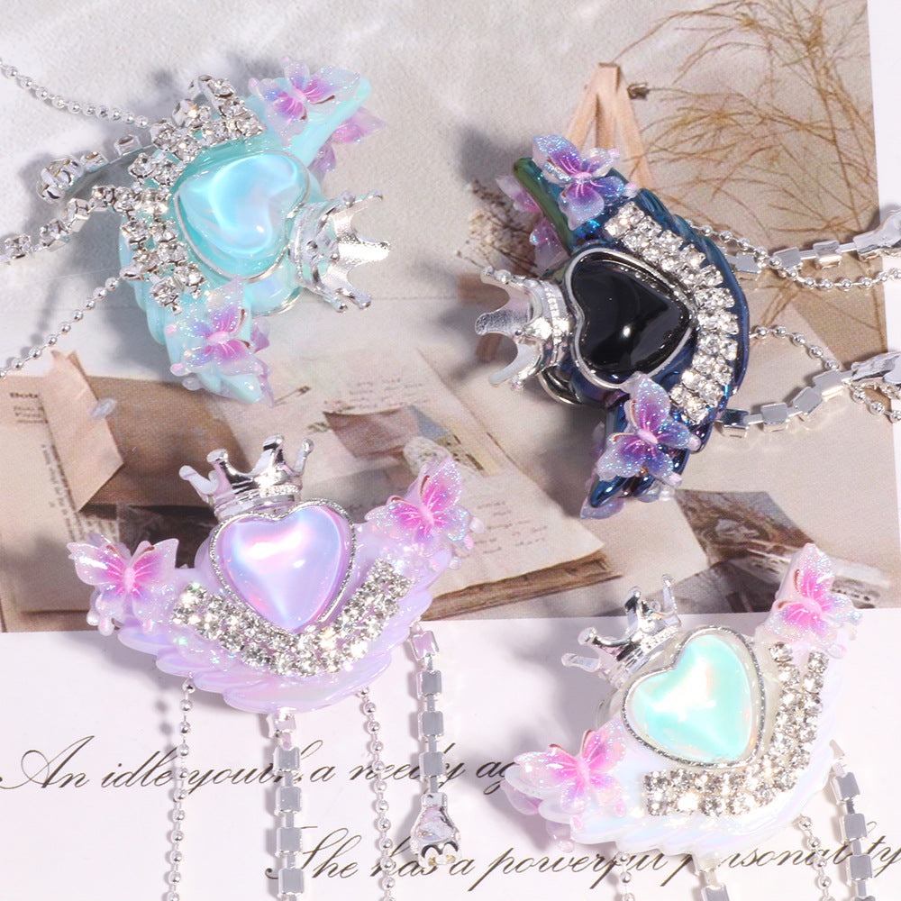 Crown Heart Tassel Rhinestone Beads 27x36mm 6pcs 2