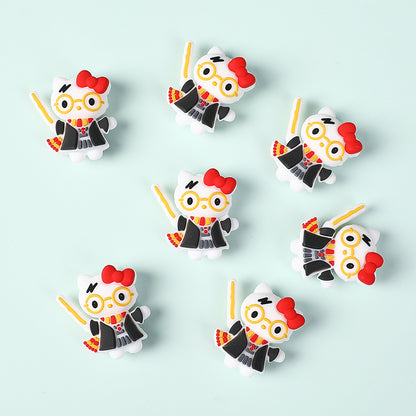Silicone 3D Focal Beads Harry Potter KT Cat Wearing Red Bow 20pcs 3