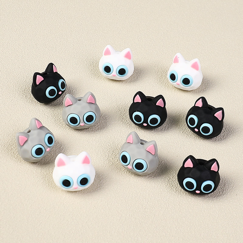  3D Large Eye Cat Heads Silicone Focal Beads 20Pcs