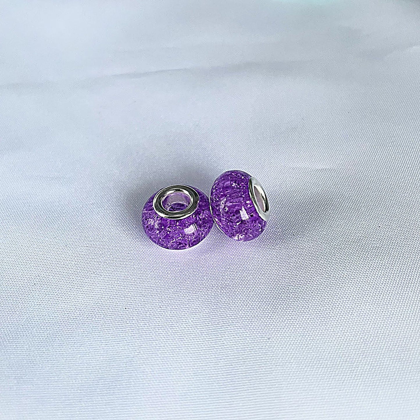 Acrylic Spacer Beads 14mm Crackle Large Hole 50pcs - Dark purple