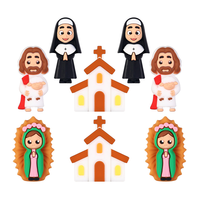 Silicone 3D Focal Beads Jesus Church Nun Virgin Mary Holding Lamb 20pcs