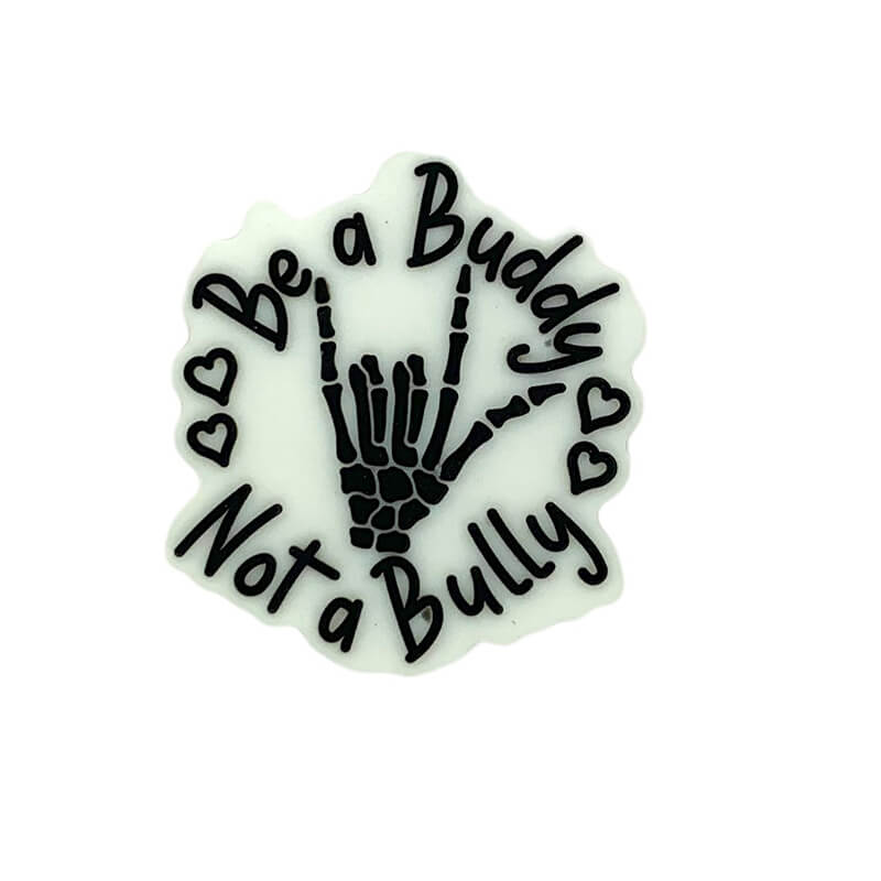 Silicone Focal Beads Be a Buddy Not a Bully Black Skeletal Hand Hearts